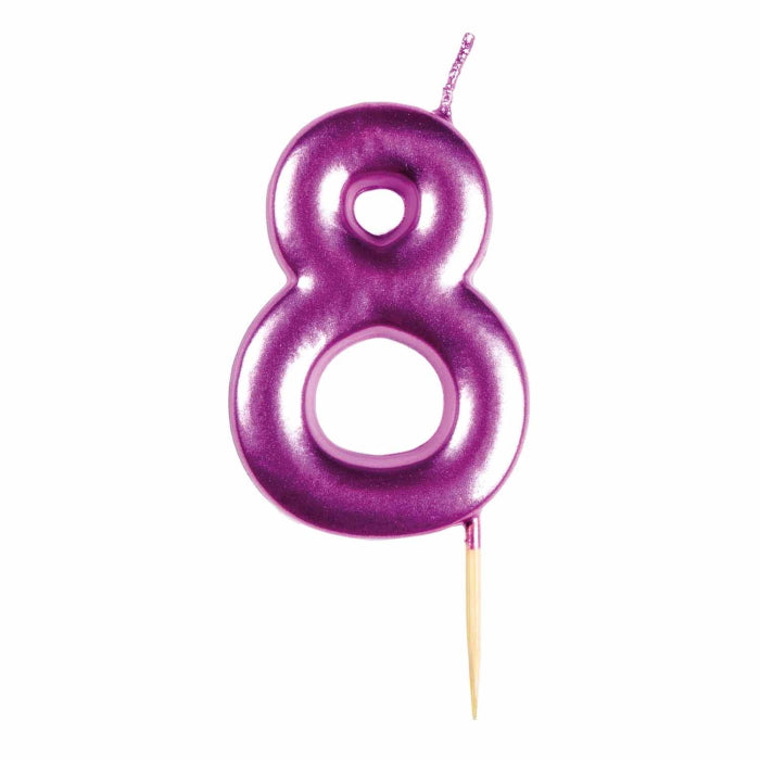 Pink Metallic Number 8 Cake Candle | Party Save Smile