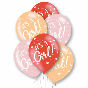 Pastel It's a Girl Latex Balloons 11 Inches Pack of 6