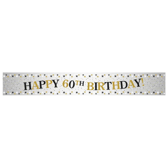 Silver and Gold Foil 60 Birthday Banner 2.7 Metres | Party Save Smile