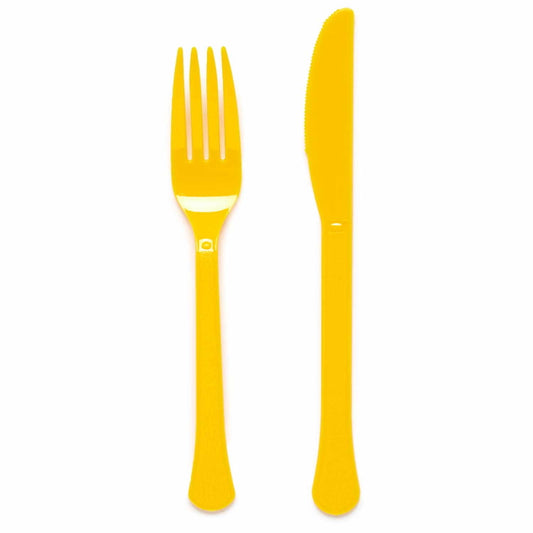 Buttercup Yellow Plastic Cutlery Pack of 24 | Party Save Smile