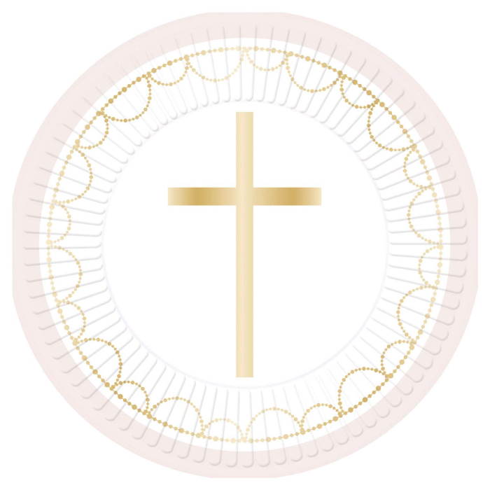 Pink Botanical Holy Communion Paper Plates Pack of 8 | Party Save Smile
