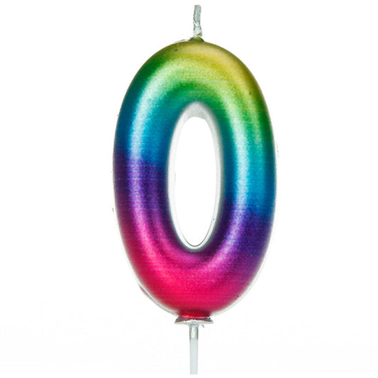 Rainbow Coloured Number 0 Candle | Party Save Smile