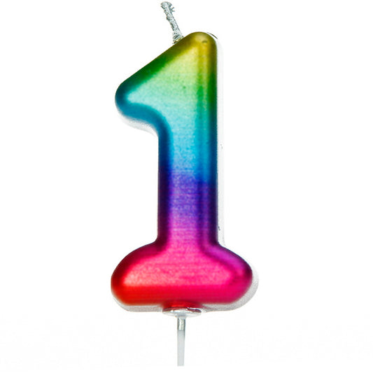 Rainbow Coloured Number 1 Candle | Party Save Smile