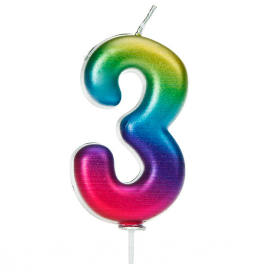 Rainbow Coloured Number 3 Candle | Party Save Smile