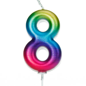 Rainbow Coloured Metallic Number 8 Candle