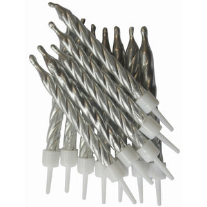 Metallic Silver Birthday Candles Pack of 12