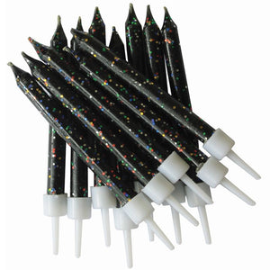 Black Glitter Cake Candles Pack of 12