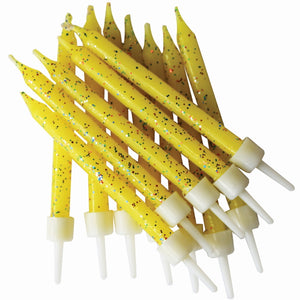 Yellow Glitter Cake Candles Pack of 12