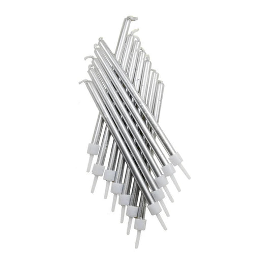 Tall Silver Cake Candles Pack of 12 | Party Save Smile