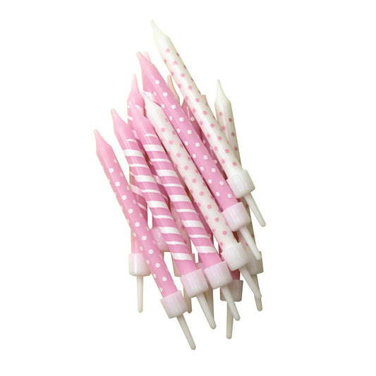 Baby Pink and White Birthday Candles Dot Stripe