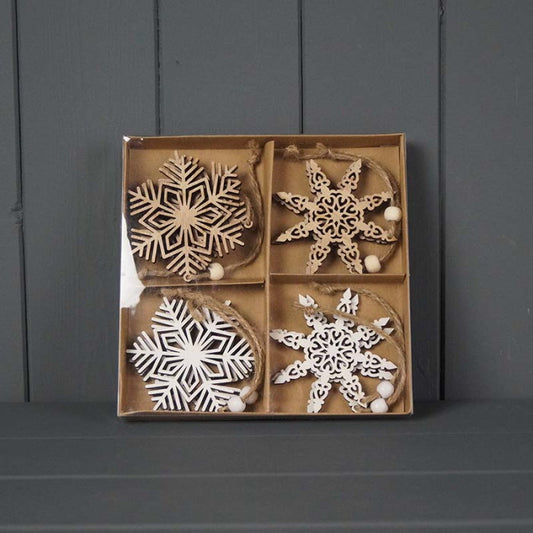 Wooden Snowflakes Christmas Baubles 7.5cm 8 Pack | Party Save Smile