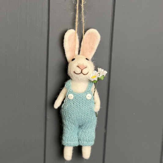 Blue Rabbit with Flower Bouquet Hanging Decoration 18cm | Party Save Smile