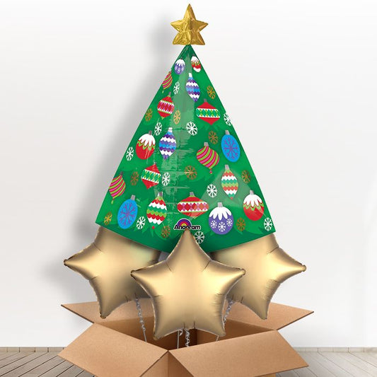 Christmas Tree Giant Helium Balloon in a Box Gift - With 3 Themed Balloons | Party Save Smile