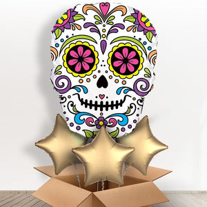 Day of the Dead Skull Shaped Giant Helium Balloon in a Box Gift