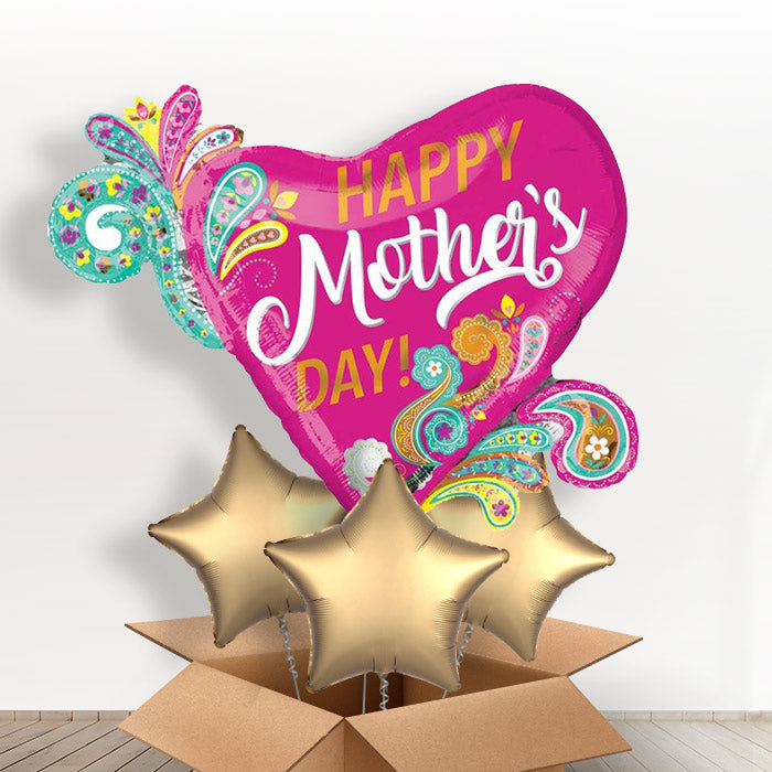 Happy Mothers Day Heart Giant Helium Balloon in a Box Gift - With 3 Themed Balloons | Party Save Smile