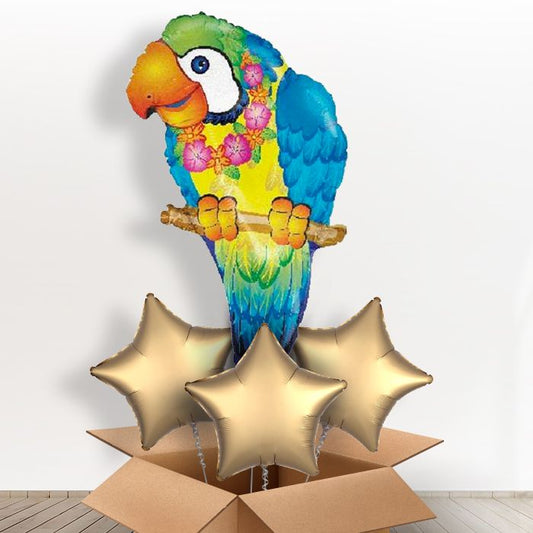 Tropical Parrot Shaped Giant Helium Balloon in a Box Gift - With 3 Themed Balloons | Party Save Smile