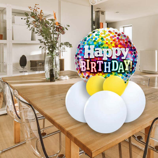 Rainbow Confetti Birthday Balloon Gift Table Decoration - Air Filled Centrepiece | Party Save Smile