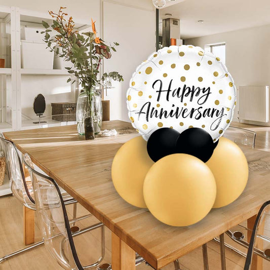 Happy Anniversary Gold Dots Balloon Gift Message Table Decoration - Air Filled Centrepiece | Party Save Smile
