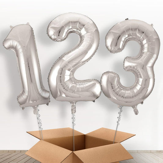 Silver Helium Filled Number Balloons 0-9