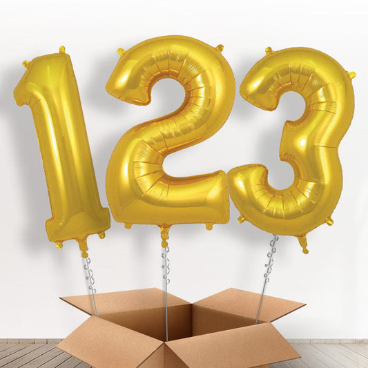 Gold Helium Filled Number Balloons 0-9