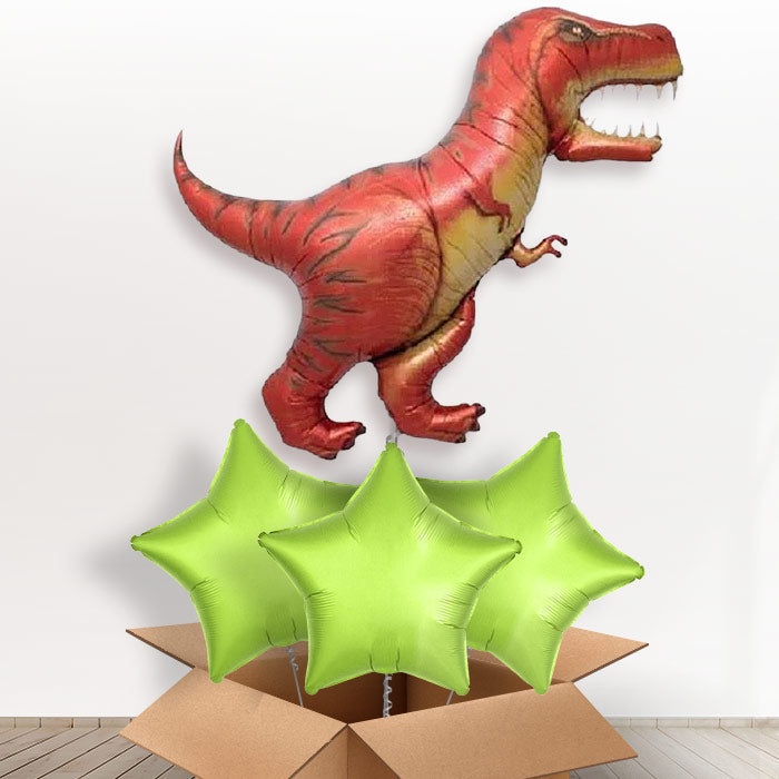 Red Helium Balloon Dinosaur T-Rex in a Box - With 3 Plain Balloons | Party Save Smile