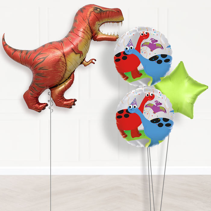 T-Rex Dinosaur Helium Balloon in a Box Gift-Giant Balloon + 2 Themed Balloons + 1 Plain Balloon 