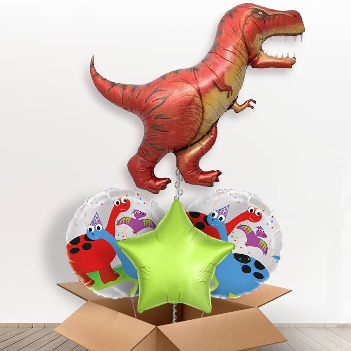 Red Helium Balloon Dinosaur T-Rex in a Box-1 x Giant Balloon and 2 Themed Balloons and 1 Plain Balloon 
