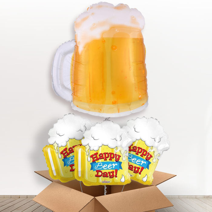 Beer Mug Helium Balloon in a Box - With 3 Themed Balloons | Party Save Smile