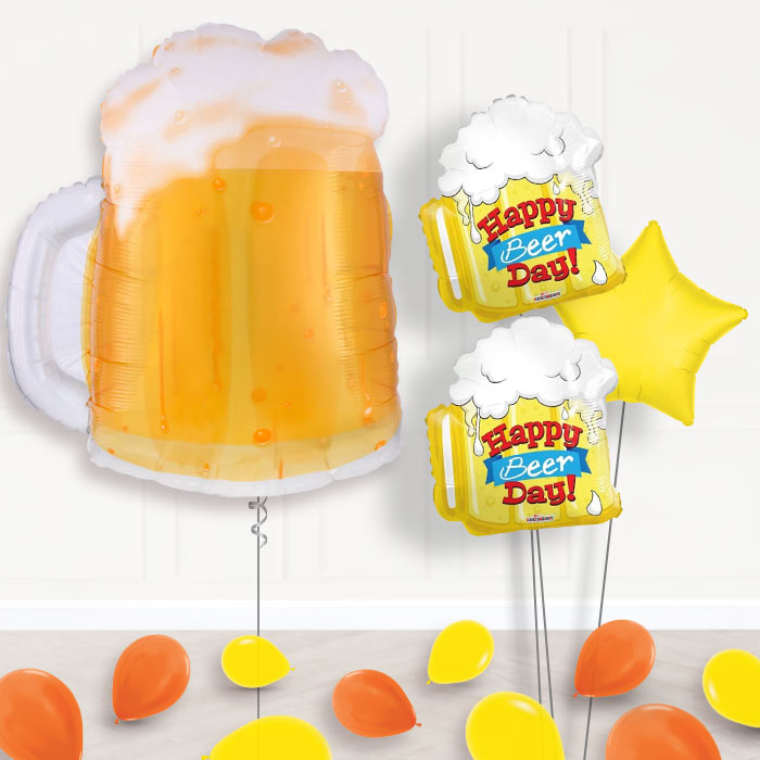 Beer Mug Balloon Bouquet Delivery-Giant Balloon + 2 Themed Balloons + 1 Plain Balloon + Mini Balloons 