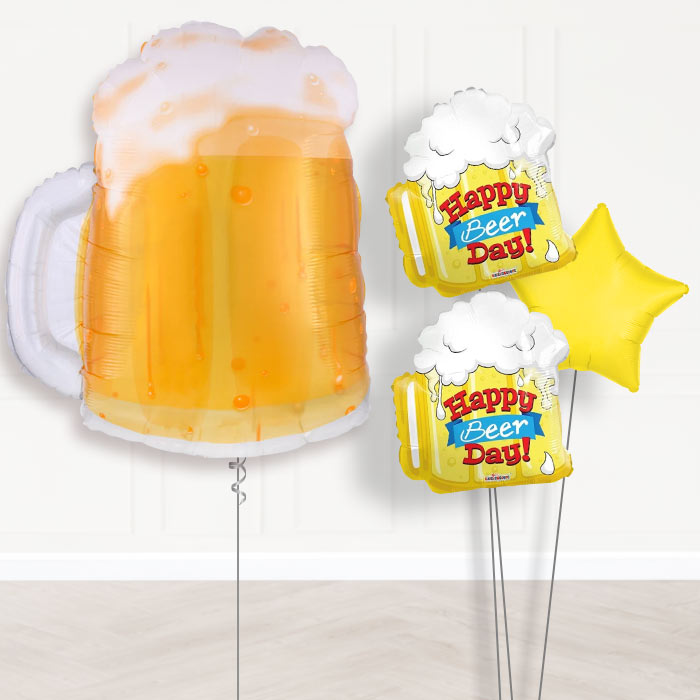 Beer Mug Balloon Bouquet Delivery-Giant Balloon + 2 Themed Balloons + 1 Plain Balloon 