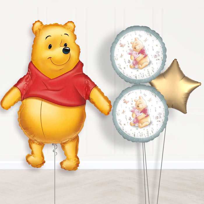 Winnie the Pooh Balloon Bouquet Delivered-Giant Balloon + 2 Themed Balloons + 1 Plain Balloon 