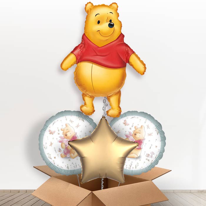 Winnie the Pooh Helium Balloons in a Box-1 x Giant Balloon and 2 Themed Balloons and 1 Plain Balloon 