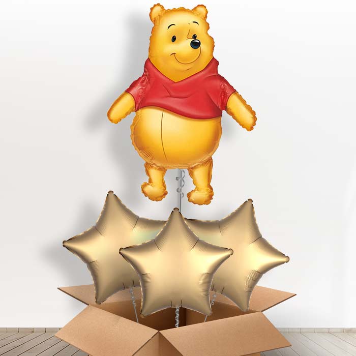 Winnie the Pooh Helium Balloons in a Box - With 3 Plain Balloons | Party Save Smile