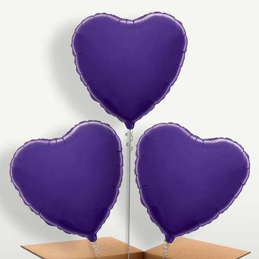 Purple Heart Trio Balloon Bunch inflated with Helium | Party Save Smile