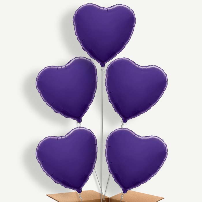Purple Heart Balloon Cluster Inflated with Helium | Party Save Smile