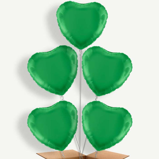 Dark Green Heart Balloon Cluster Inflated with Helium | Party Save Smile