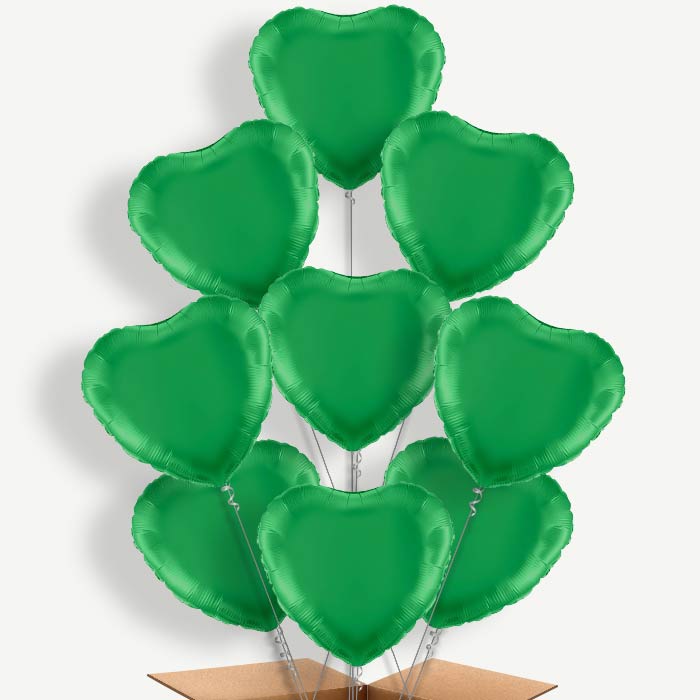 Dark Green Heart Balloon Bundle Inflated with Helium | Party Save Smile