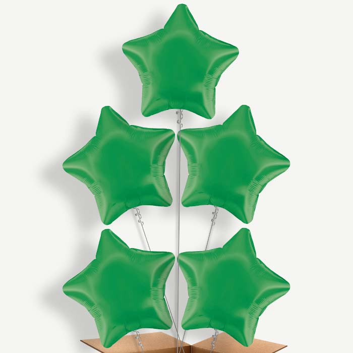 Dark Green Star Balloon Cluster Inflated with Helium | Party Save Smile