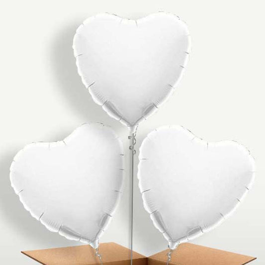 Heart White Balloons in a Bunch Inflated with Helium | Party Save Smile