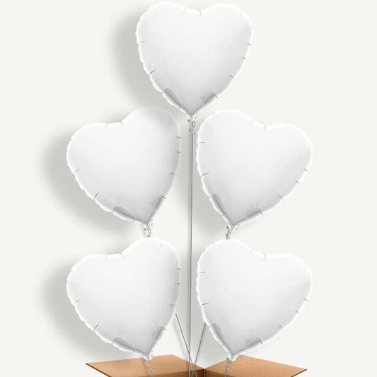 Heart White Balloon Cluster Inflated with Helium | Party Save Smile
