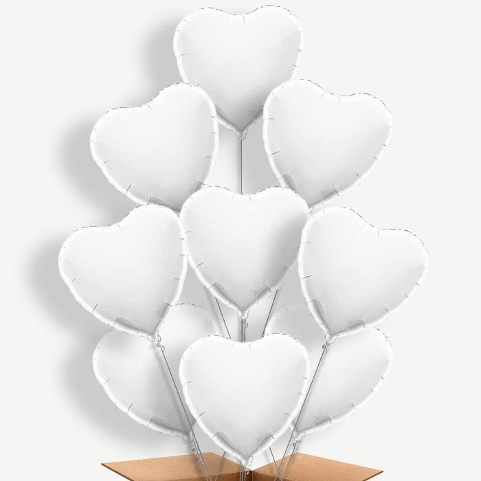Heart White Balloon Bundle Inflated with Helium | Party Save Smile