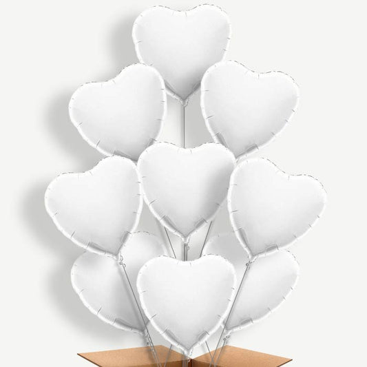 Heart White Balloon Bundle Inflated with Helium | Party Save Smile