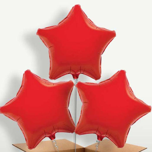 Red Star Trio Balloon Bunch inflated with Helium | Party Save Smile