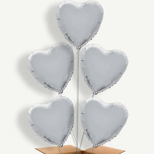 Silver Heart 5 Helium Balloon Cluster