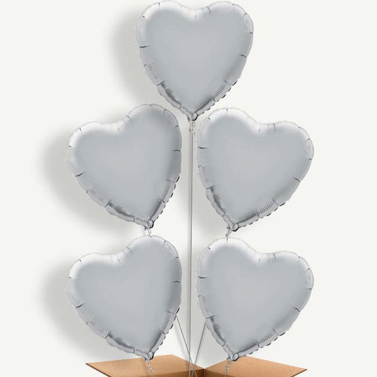 Silver Heart Helium Balloon Cluster  | Party Save Smile