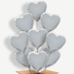 Silver Heart 9 Helium Balloon Bundle