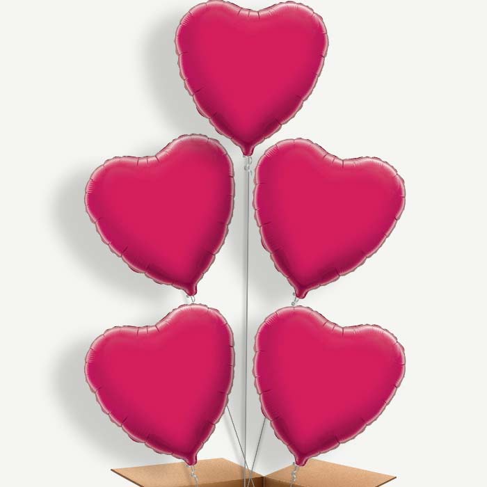 Hot Pink Heart Balloon Cluster Inflated with Helium | Party Save Smile