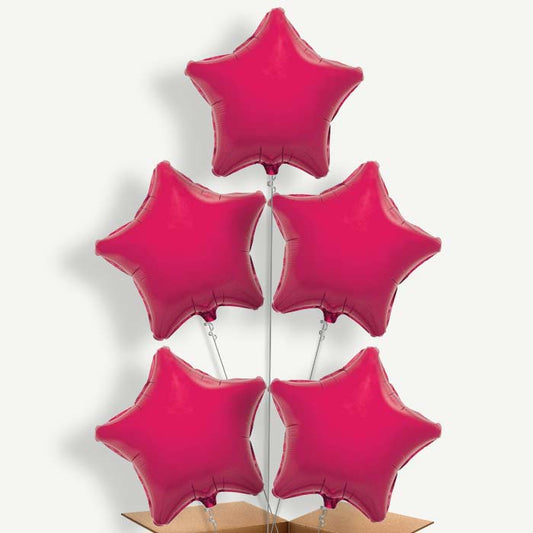 Hot Pink Star Balloon Cluster Inflated with Helium | Party Save Smile