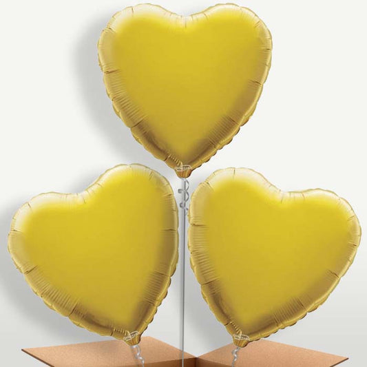 Gold Heart Bunch of Balloons inflated with Helium | Party Save Smile