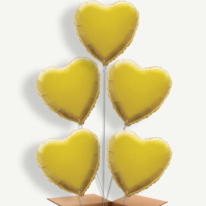 Gold Heart Balloon Cluster Inflated with Helium | Party Save Smile